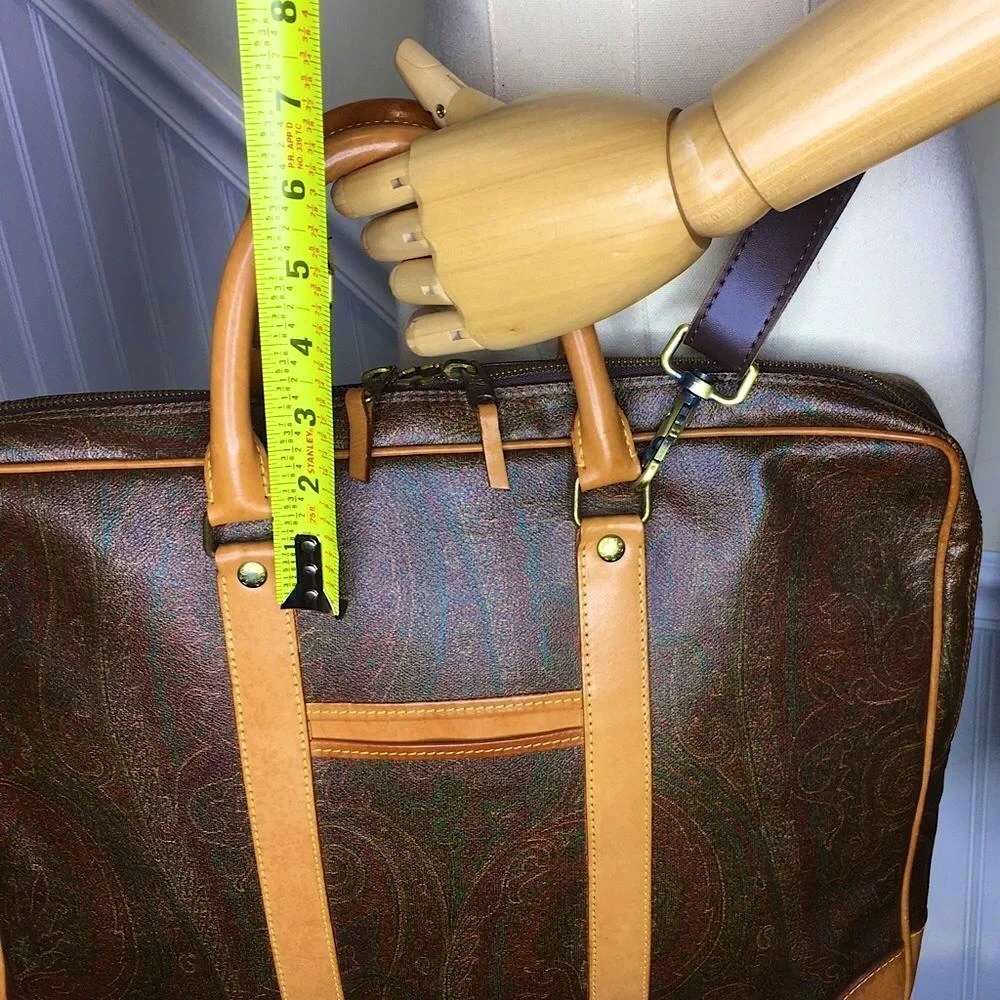 ETRO MILANO Red Paisley Coated Canvas Vachetta Top Handle Briefcase Laptop Bag